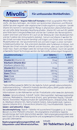 Vegetarier und Veganer Nährstoff-Komplex, Tabletten 30 St Mivolis