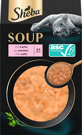 Nassfutter Katze mit Lachs, Soup Multipack (4x40 g) Sheba