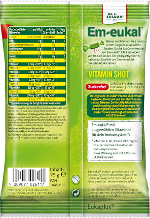 Bonbon, Vitamin Shot sauer, zuckerfrei Em-eukal