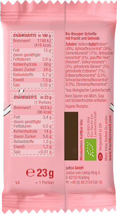 Kindersnack Bio Knusper-Schnitte Erdbeere, banane und Apfel ab 1 Jahr FruchtBar