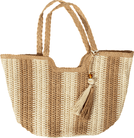 Strohtasche mit Quasten beige PURSET