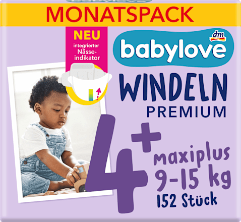 Windeln Premium Gr. 4+ Maxiplus (9-15 kg) Monatspack babylove