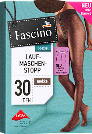 Strumpfhose mit Laufmaschen-Stopp & Komfortbund mokka Gr. 38/40, 30 DEN Fascino