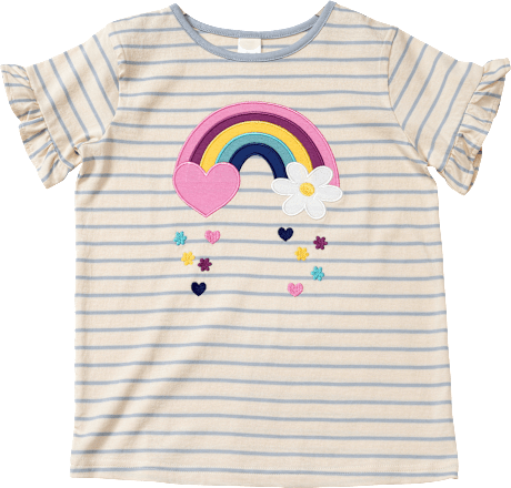T-Shirt mit Regenbogen-Applikation, blau + weiß, Gr. 134 ALANA
