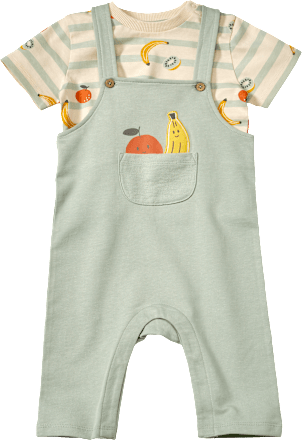 Set mit T-Shirt und Latzhose mit Obst-Muster, grün, Gr. 74 ALANA