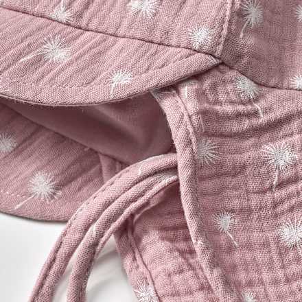 Schirmmütze mit Nackenschutz aus Musselin & Pusteblumen-Muster, rosa, Gr. 46/47 ALANA