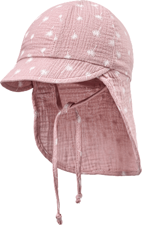 Schirmmütze mit Nackenschutz aus Musselin & Pusteblumen-Muster, rosa, Gr. 46/47 ALANA