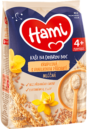mléčná kaše Na dobrou noc, krupicová vanilková Hami