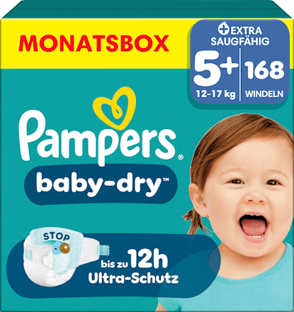 Windeln Baby Dry Gr.  5+ Junior Plus (12-17 kg) Monatsbox Pampers