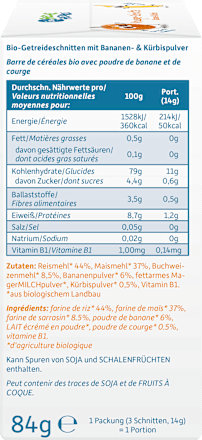 Babysnack Knusper-Schnitte Banane & Kürbis ab dem 8. Monat, 6x14g Freche Freunde