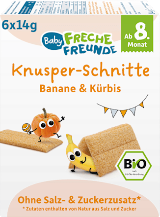 Babysnack Knusper-Schnitte Banane & Kürbis ab dem 8. Monat, 6x14g Freche Freunde