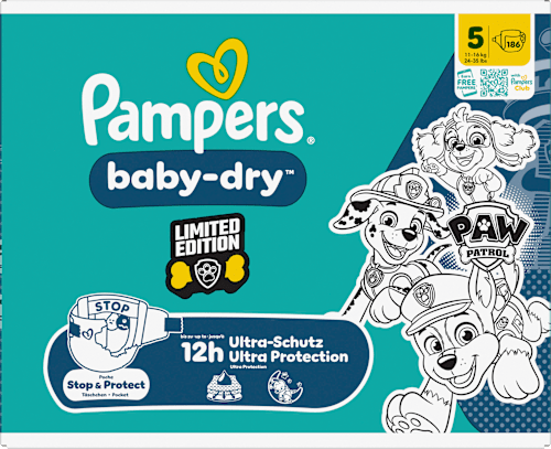 Windeln Baby Dry Gr.5 (11-16 kg) Limited Edition Paw Patrol, Monatsbox Pampers baby-dry