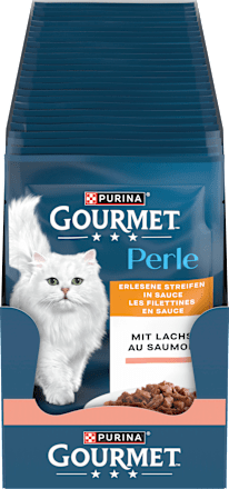 Nassfutter Katze mit Lachs, Perle - erlesene Streifen in Sauce Purina Gourmet