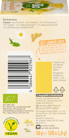 Kräutertee "Dein Bauchgefühl" mit Fenchel, Kamille & Zitronengras (20 Beutel) dmBio