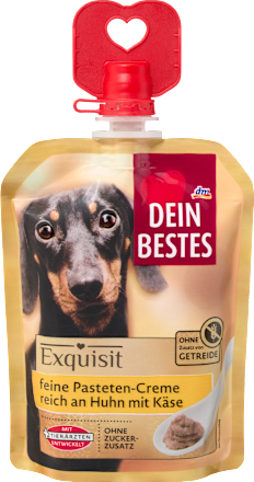 Hundeleckerli feine Pastetencreme reich an Huhn mit Käse, Exquisit Dein Bestes