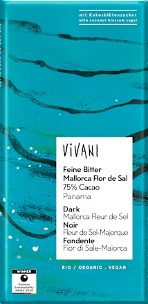 Schokolade, Feine Bitter Mallorca Flor de Sal 75%  Vivani