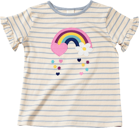 T-Shirt mit Regenbogen-Applikation, blau + weiß, Gr. 104 ALANA
