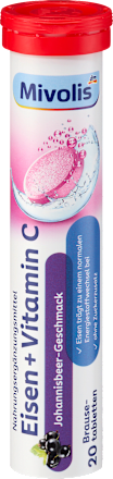 Šumivé tablety Železo+Vitamín C s príchuťou čiernych ríbezlí Mivolis