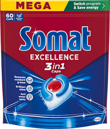 Kapsule za strojno pomivanje posode Excellence 3 v 1, MEGA pakiranje Somat