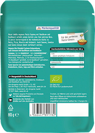 topping na těstoviny s bazalkou a česnekem dmBio