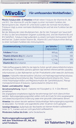 Folsäure 800 + B-Vitamine Tabletten 60 St Mivolis