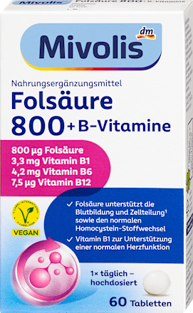 Folsäure 800 + B-Vitamine Tabletten 60 St Mivolis