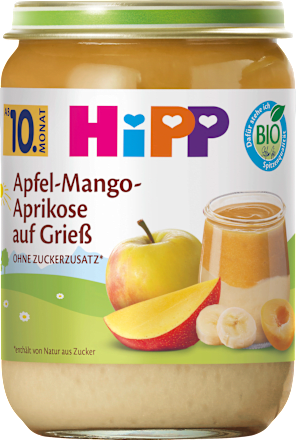 Früchte Apfel-Mango-Aprikose auf Grieß ab dem 10. Monat HiPP