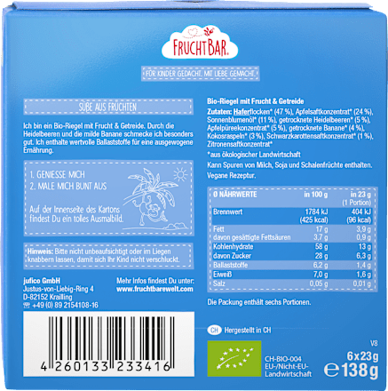 Fruchtriegel Heidelbeere Banane Hafer ab 3 Jahren (6x23 g) FruchtBar