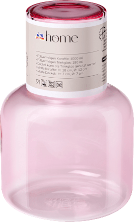 Karaffe aus Glas mit Deckel/Glas, rosa (1000 ml) dm home
