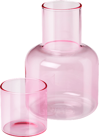 Karaffe aus Glas mit Deckel/Glas, rosa (1000 ml) dm home
