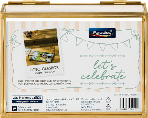 Fotobox aus Glas mit Metallrahmen Paradies