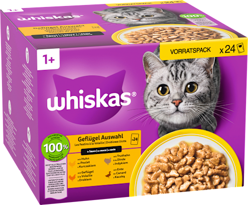 Nassfutter Katze Geflügel Auswahl in Sauce, Adult 1+ Multipack (24x85 g) Whiskas
