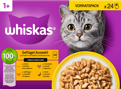 Nassfutter Katze Geflügel Auswahl in Sauce, Adult 1+ Multipack (24x85 g) Whiskas