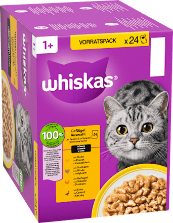 Nassfutter Katze Geflügel Auswahl in Sauce, Adult 1+ Multipack (24x85 g) Whiskas