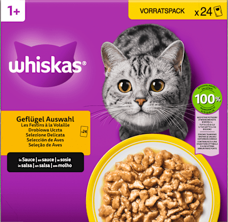 Nassfutter Katze Geflügel Auswahl in Sauce, Adult 1+ Multipack (24x85 g) Whiskas