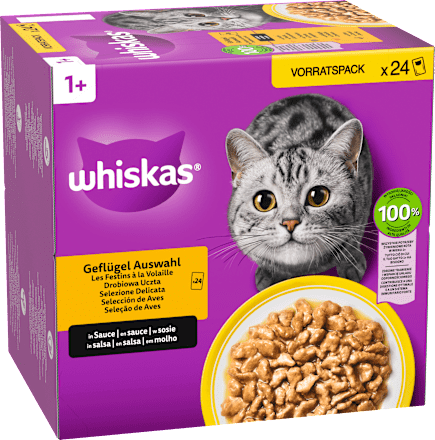 Nassfutter Katze Geflügel Auswahl in Sauce, Adult 1+ Multipack (24x85 g) Whiskas