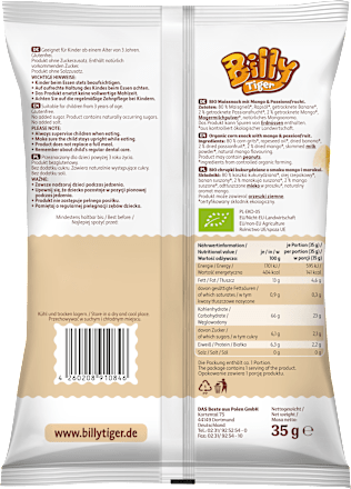 Knabbergebäck Pufuleti Mango Passionsfrucht ab 3 Jahren Billy Tiger