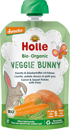 Quetschie Veggie Bunny Karotte, Süßkartoffel mit Erbsen ab dem 6. Monat Holle