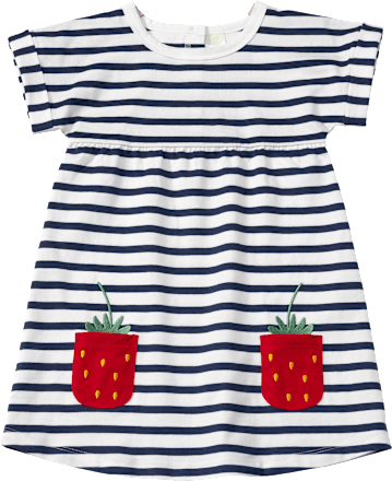 Kleid mit Streifen & Erdbeer-Taschen, blau + weiß, Gr. 122 ALANA