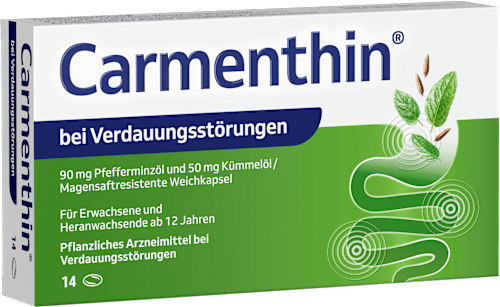 Carmenthin bei Verdauungsstörungen 90mg Pfefferminzöl und 50mg Kümmelöl / Magensaftresistente Weichkapsel Carmenthin