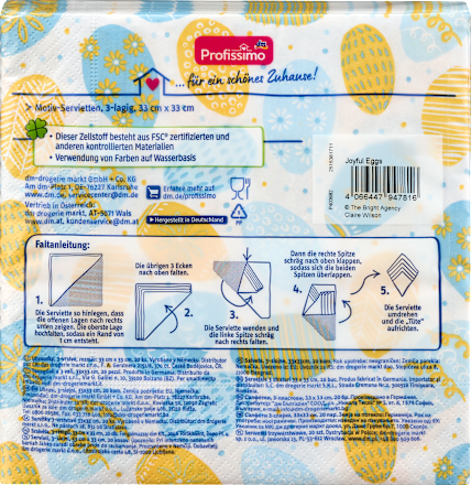 Salvete, 3–slojne, Birthday Joy/Joyful Eggs, 33 x 33 cm Profissimo
