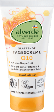 Q10 nappali arckrém bio grapefruittal és bio homoktövissel, 30 év feletti bőrre alverde NATURKOSMETIK