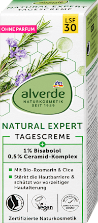 Denný pleťový krém Natural Expert 1 % Bisabolol 0,5 % Ceramid-Komplex OF 30 alverde NATURKOSMETIK