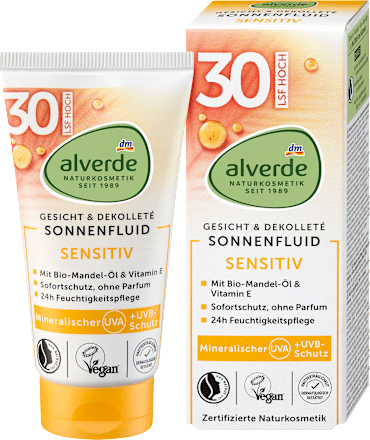 Fluido solare SENSITIV per viso e décolleté SPF30 alverde