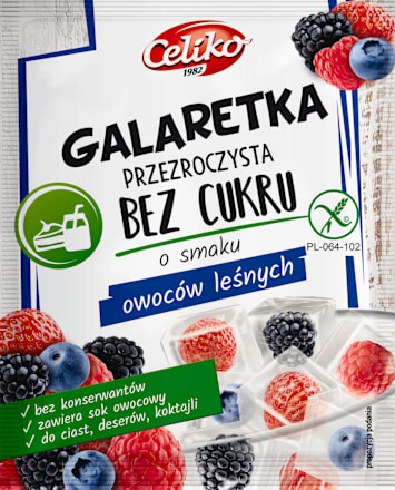 Galaretka o smaku owoców leśnych, przezroczysta, bez cukru Celiko