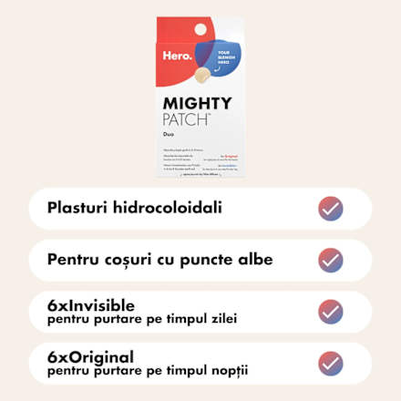 Plasturi hidrocoloidali pentru acnee duo Hero.
