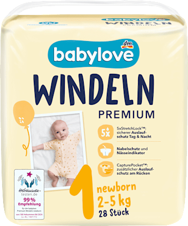 Windeln Premium Gr. 1 Newborn (2-5 kg) babylove