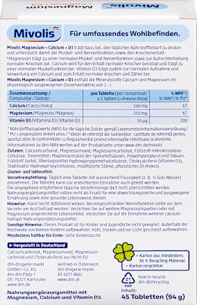 Tabletten Magnesium + Calcium + D3 Mivolis