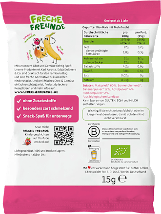 Kindersnack Mini Knusper-Schmetterlinge Banane, Apfel & Himbeere ab 1 Jahr (3x15 g) Freche Freunde