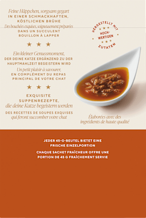 Katzensnack Soup Royale mit Lachs, Kabeljau und Scholle (6 x 45g) Purina Gourmet